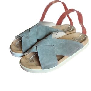 Haflinger Sienna Gray Suede Criss Cross Straps Cork footbeds Sandals Womens